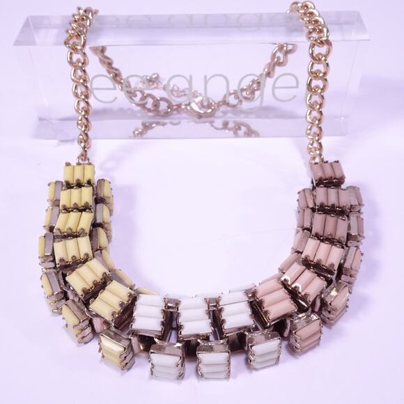Lee Angel Neiman Marcus Cabochon Ombre Box Link Necklace NWT 398 Yellow White - Picture 5 of 9